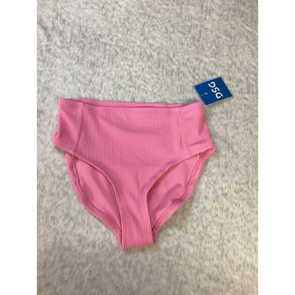 DSG Girls High Waisted Bikini‎ Bottom Bubble Pink Textured Ribbed Size L NWT